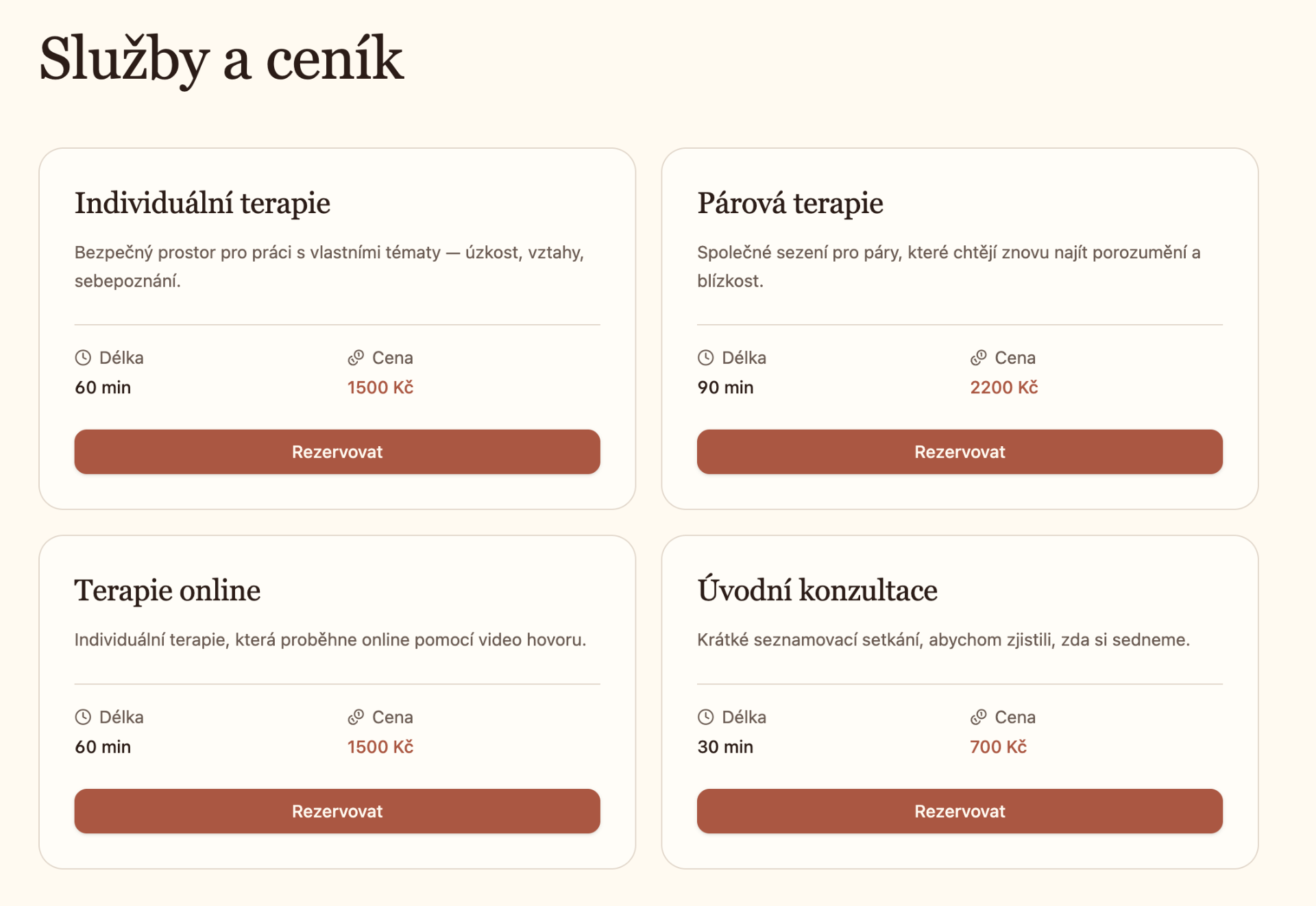 Ceník služeb na webu psychologa