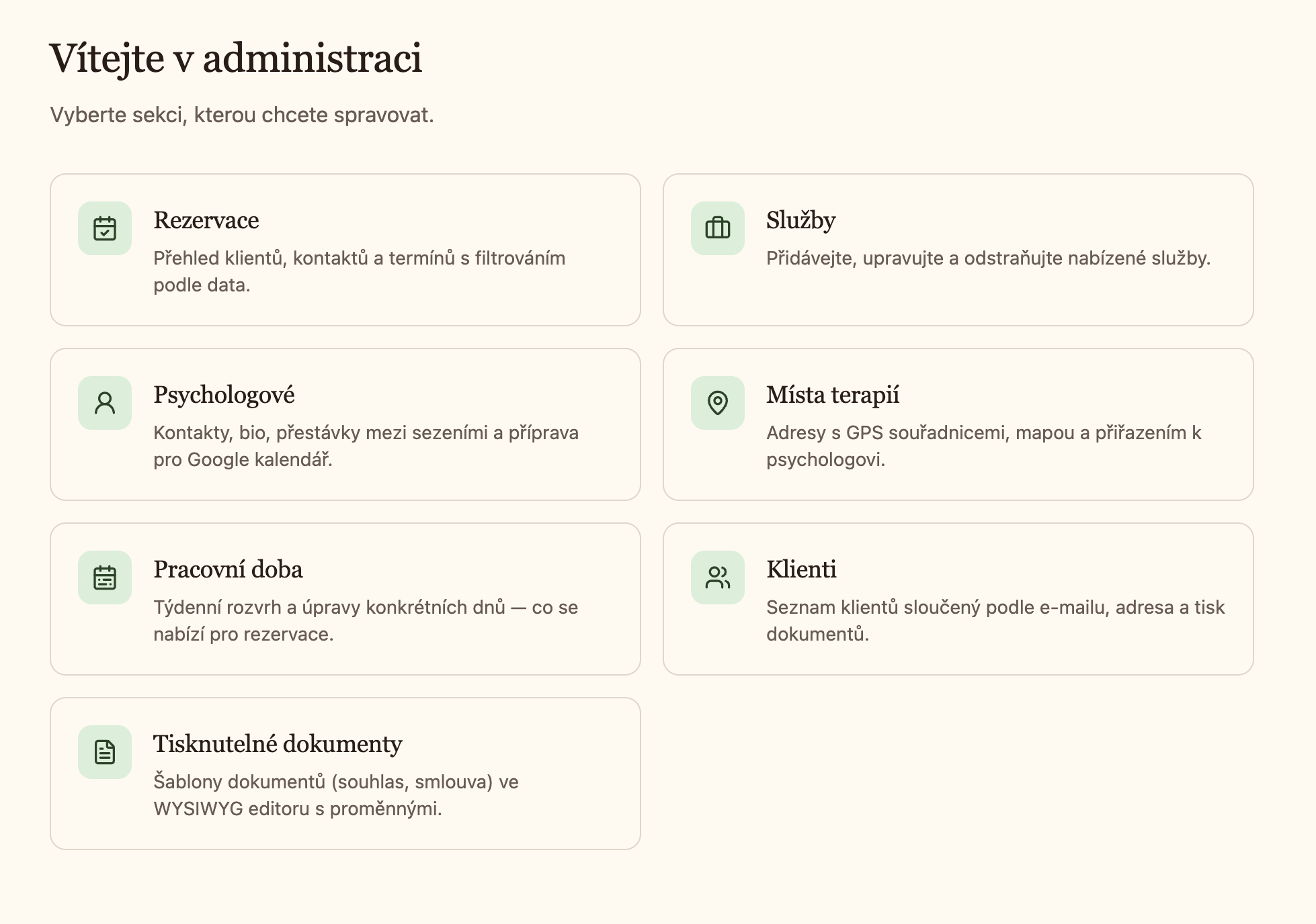Přehled administrace platformy
